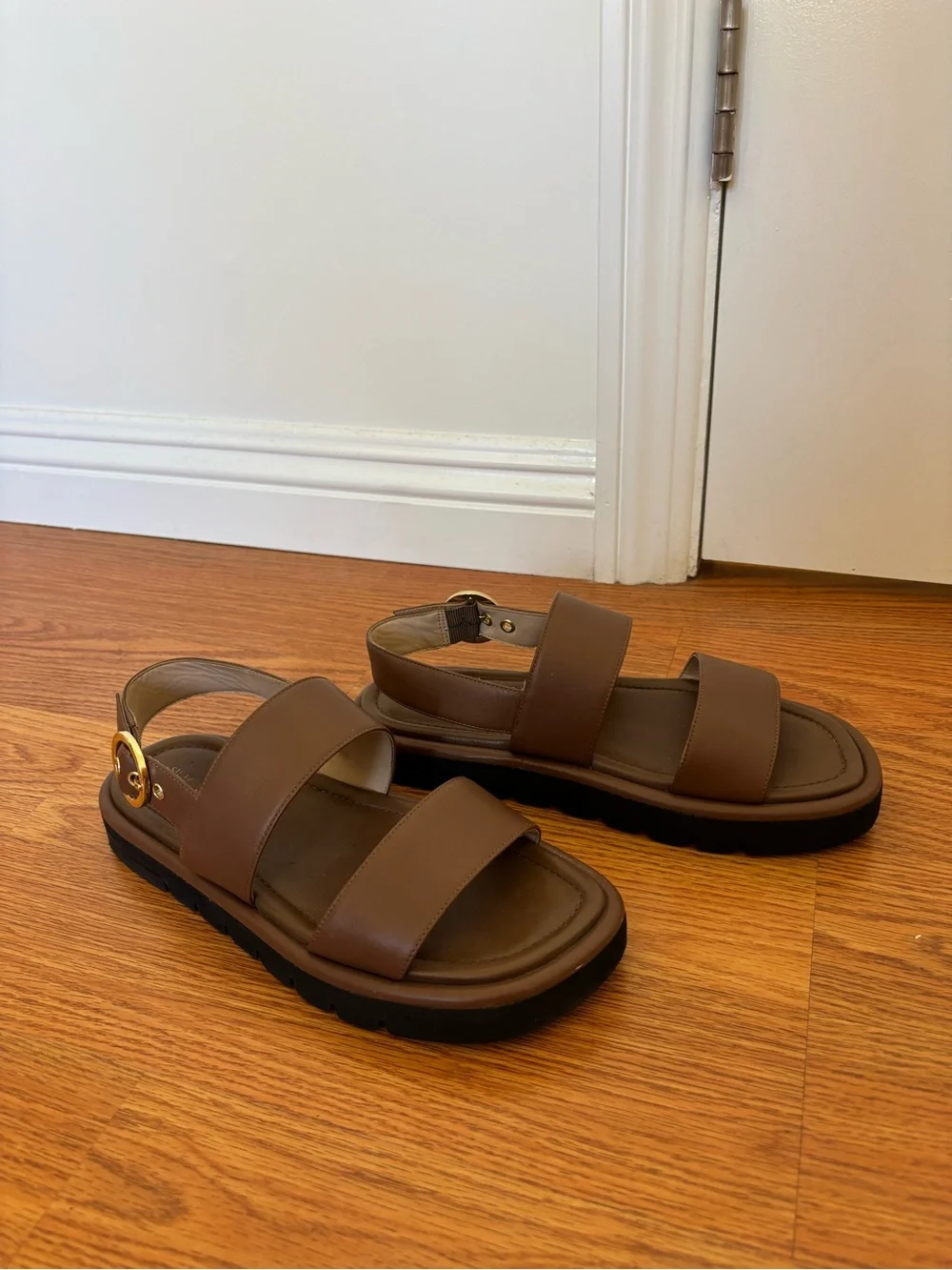 Stuart Weitzman Elodie Brown Leather Platform Sandals